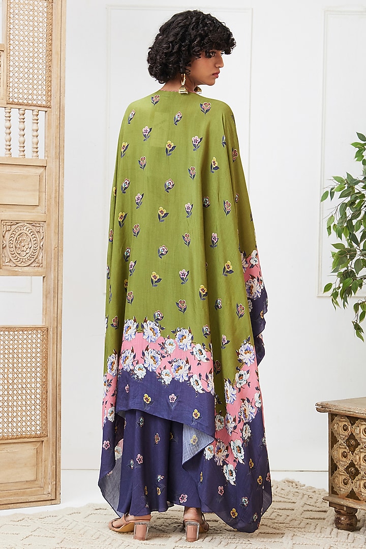 Green & Blue Muslin Slub Printed Jacket Set by Soup by Sougat Paul at Pernia's Pop Up Shop