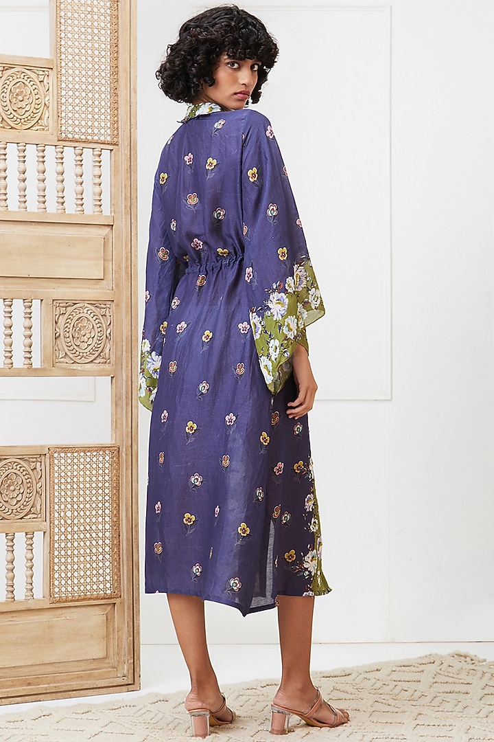 Green & Blue Double Georgette Embellished Summer Dress by Soup by Sougat Paul at Pernia's Pop Up Shop