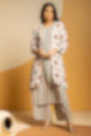 Off-White Crepe Printed & Embellished Kurta Jacket Set by Soup by Sougat Paul at Pernia's Pop Up Shop