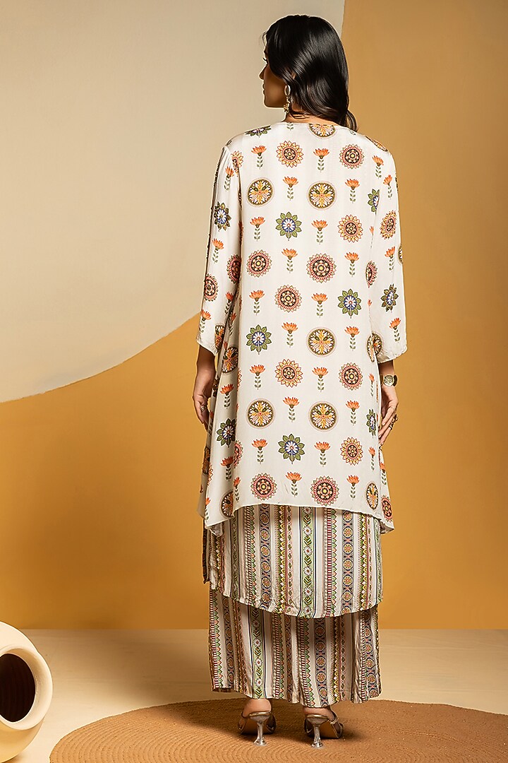 Off-White Crepe Printed & Embellished Kurta Jacket Set by Soup by Sougat Paul at Pernia's Pop Up Shop