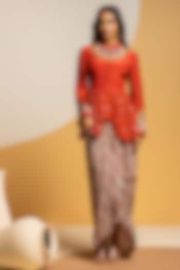 Multi-Colored Crepe Printed Draped Skirt Set by Soup by Sougat Paul at Pernia's Pop Up Shop