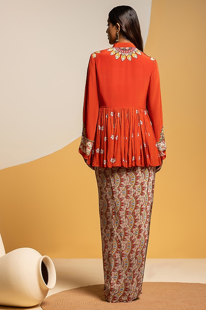 Multi-Colored Crepe Printed Draped Skirt Set by Soup by Sougat Paul at Pernia's Pop Up Shop