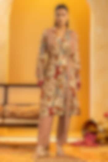 Beige Malaysian Silk & Cotton Silk Embellished Kurta Set by Soup by Sougat Paul at Pernia's Pop Up Shop