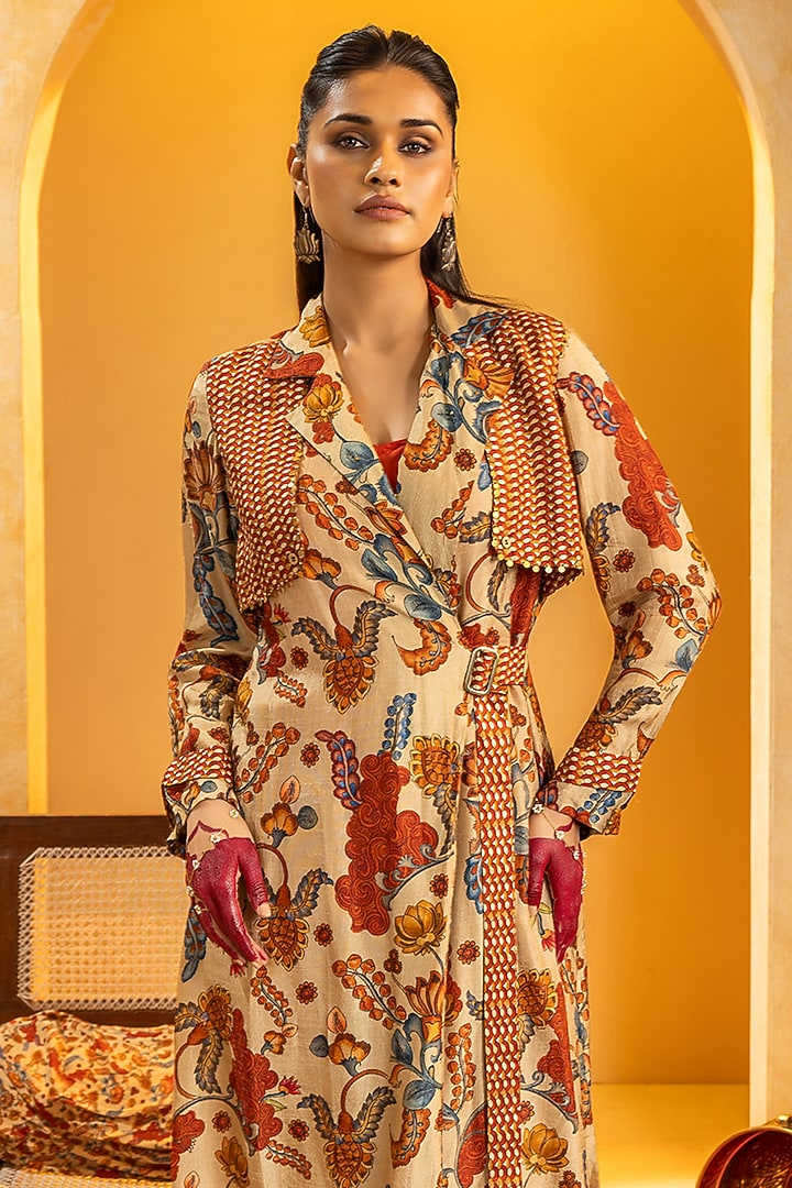 Beige Malaysian Silk & Cotton Silk Embellished Kurta Set by Soup by Sougat Paul at Pernia's Pop Up Shop