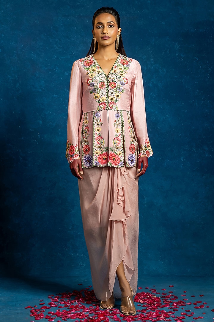 Pink Organza Draped Skirt Set by Soup by Sougat Paul at Pernia's Pop Up Shop