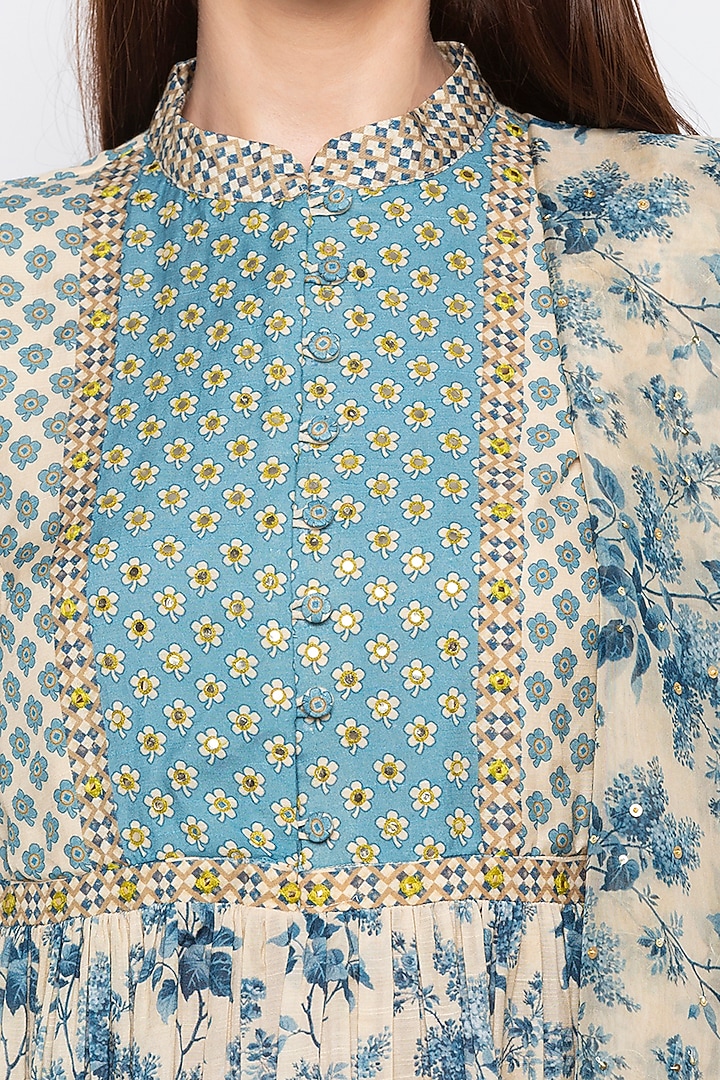 Blue & Off White Embroidered Party Wear Sharara Set by Soup by Sougat Paul at Pernia's Pop Up Shop