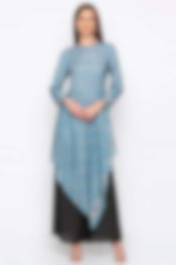 Blue Printed Embroidered Kurta With Black Palazzo Pants by Soup by Sougat Paul at Pernia's Pop Up Shop