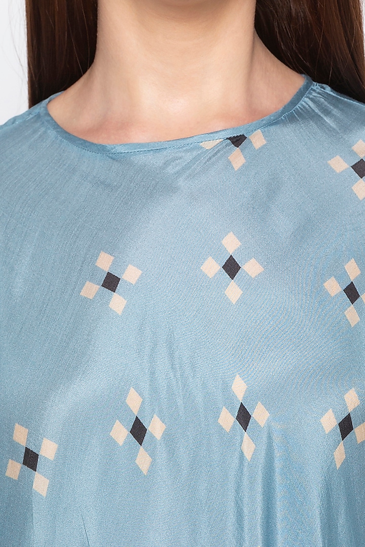 Blue Printed Embroidered Kurta With Black Palazzo Pants by Soup by Sougat Paul at Pernia's Pop Up Shop