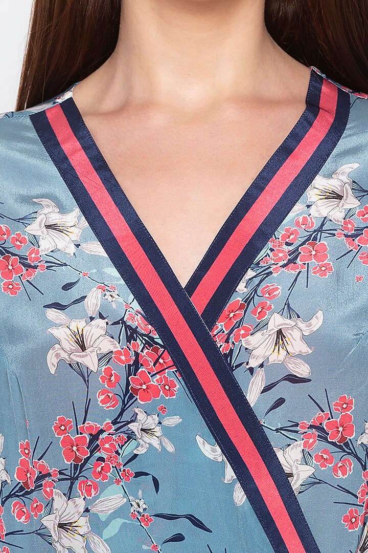 Blue & Pink Printed Wrap Kurta With Palazzo Pants by Soup by Sougat Paul at Pernia's Pop Up Shop