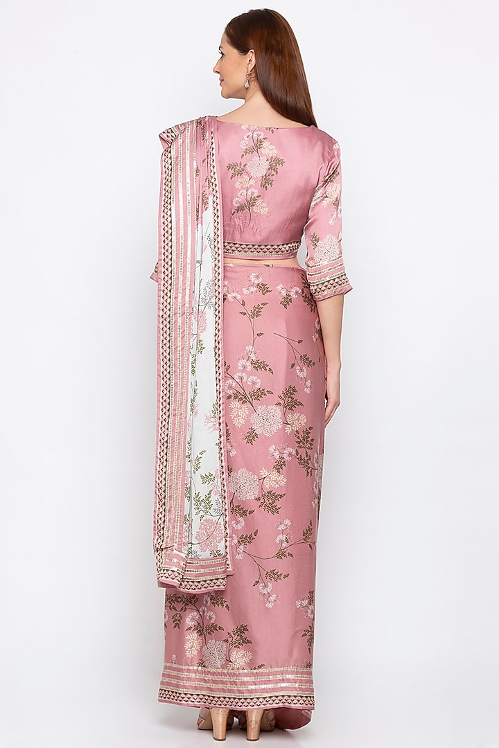 Pink Printed Draped Party Wear Saree Set by Soup by Sougat Paul at Pernia's Pop Up Shop