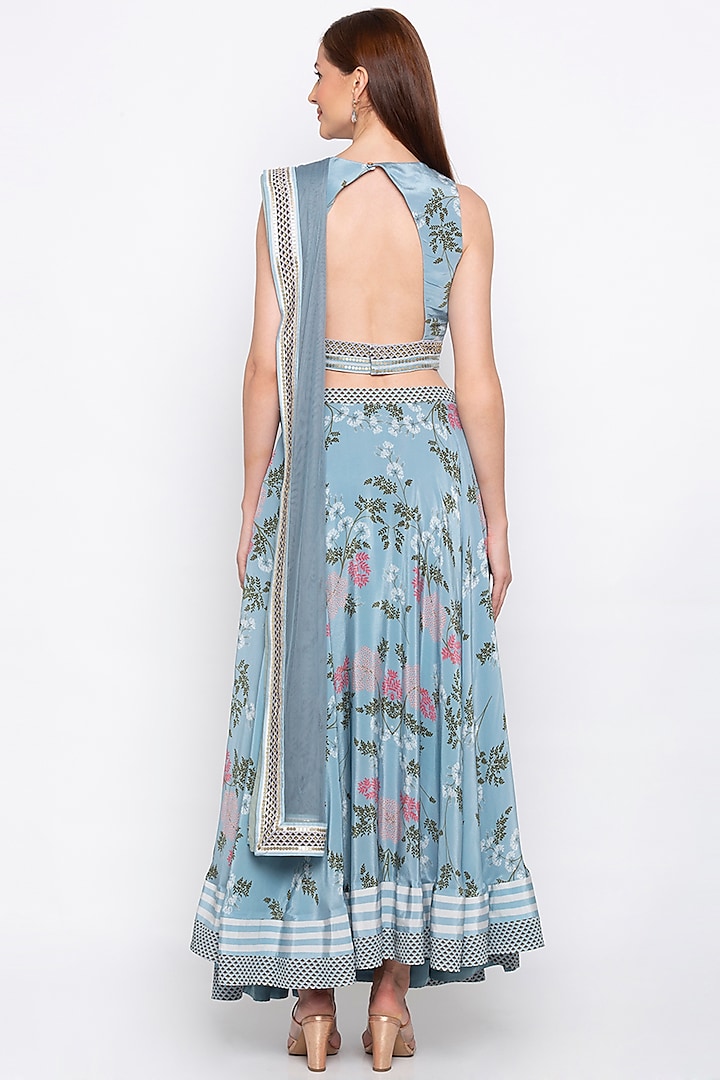 Blue Embroidered Printed Lehenga Set by Soup by Sougat Paul at Pernia's Pop Up Shop
