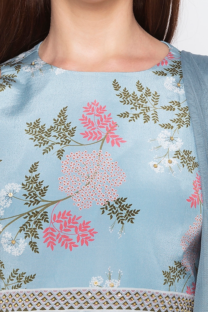 Blue Embroidered Printed Lehenga Set by Soup by Sougat Paul at Pernia's Pop Up Shop
