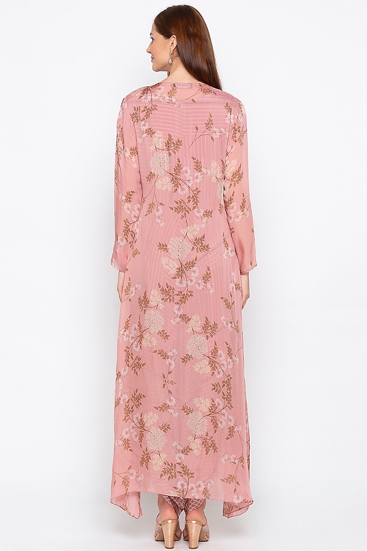 Pink Printed Jumpsuit With Floral Jacket by Soup by Sougat Paul at Pernia's Pop Up Shop