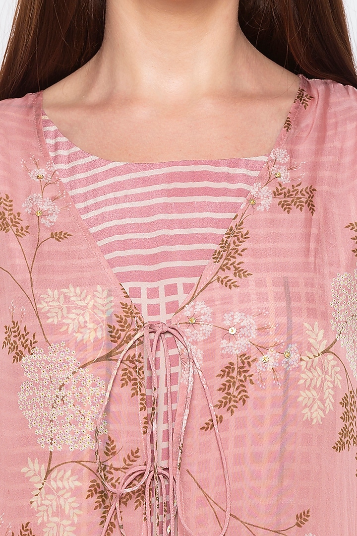 Pink Printed Jumpsuit With Floral Jacket by Soup by Sougat Paul at Pernia's Pop Up Shop