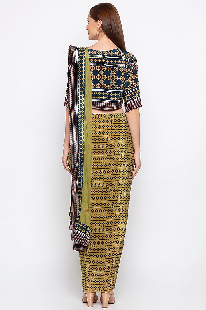 Blue & Green Draped Skirt Set by Soup by Sougat Paul at Pernia's Pop Up Shop