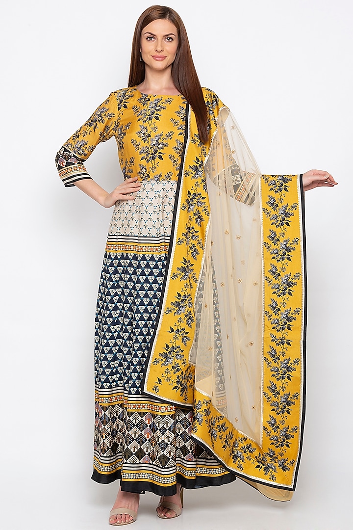 Multi Colored Printed Anarkali With Dupatta by Soup by Sougat Paul