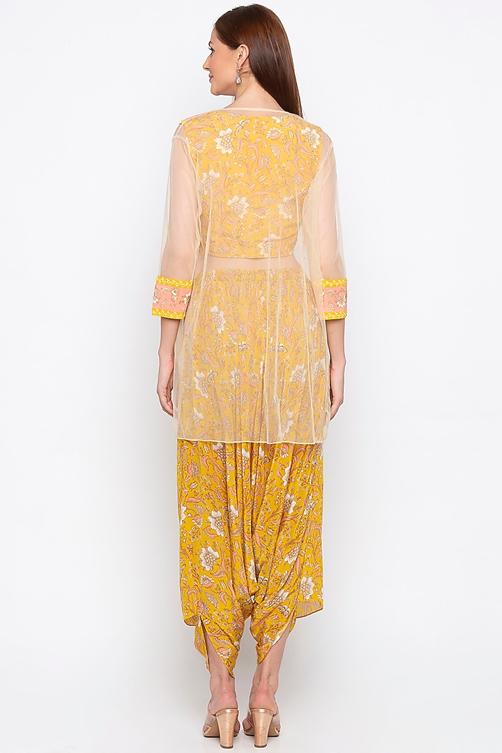 Yellow Printed Dhoti Pants With Crop Top & Jacket by Soup by Sougat Paul at Pernia's Pop Up Shop