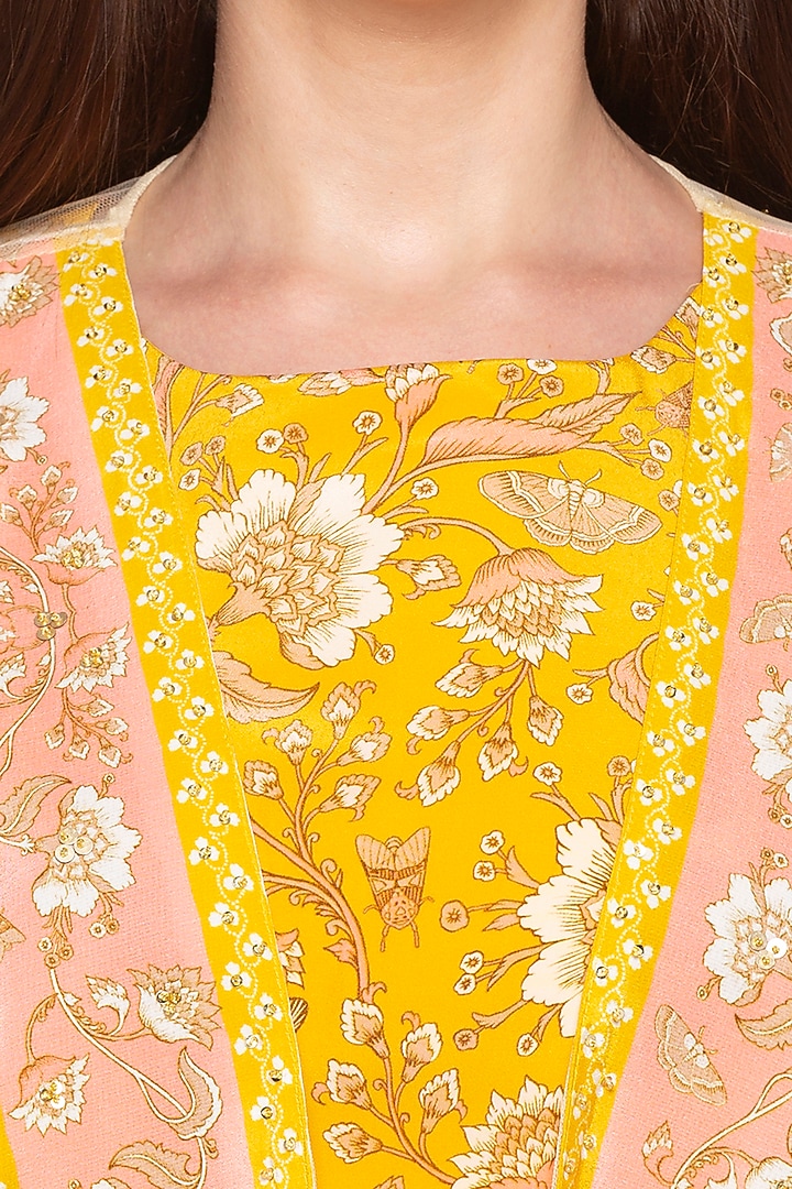 Yellow Printed Dhoti Pants With Crop Top & Jacket by Soup by Sougat Paul at Pernia's Pop Up Shop