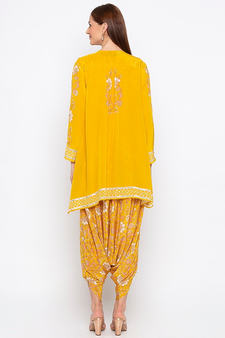 Yellow Embellished Jacket With Printed Jumpsuit by Soup by Sougat Paul at Pernia's Pop Up Shop