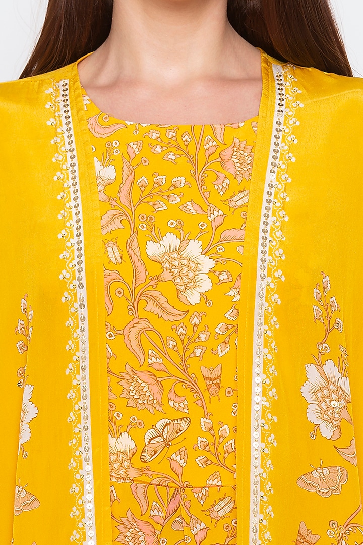 Yellow Embellished Jacket With Printed Jumpsuit by Soup by Sougat Paul at Pernia's Pop Up Shop