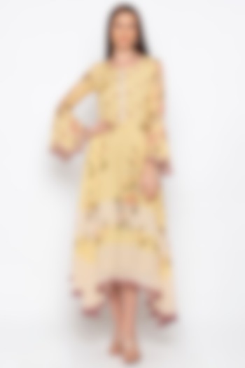 Yellow Printed Embroidered Tunic by Soup by Sougat Paul