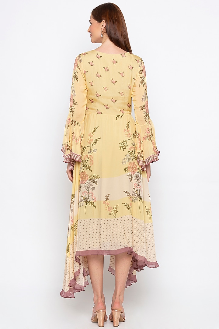 Yellow Printed Embroidered Tunic by Soup by Sougat Paul at Pernia's Pop Up Shop