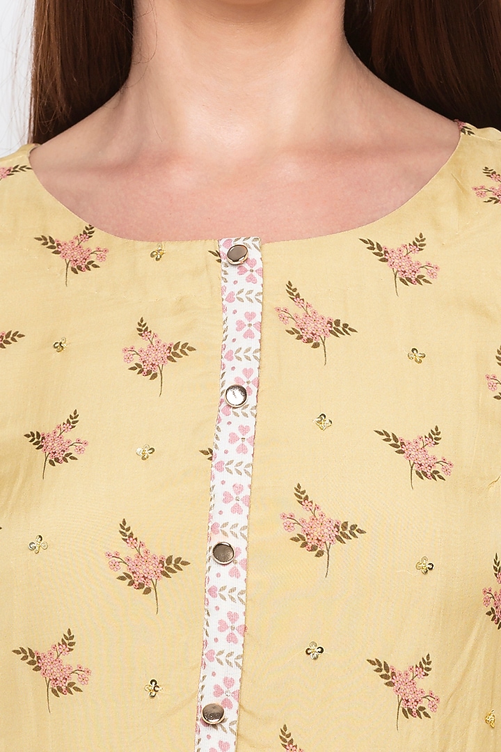 Yellow Printed Embroidered Tunic by Soup by Sougat Paul at Pernia's Pop Up Shop