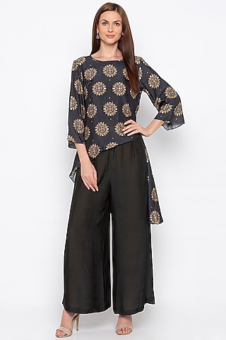 Black & Beige Printed Kurta With Pants by Soup by Sougat Paul
