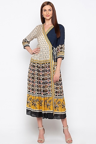 Multicolored Printed Wrap Dress by Soup by Sougat Paul