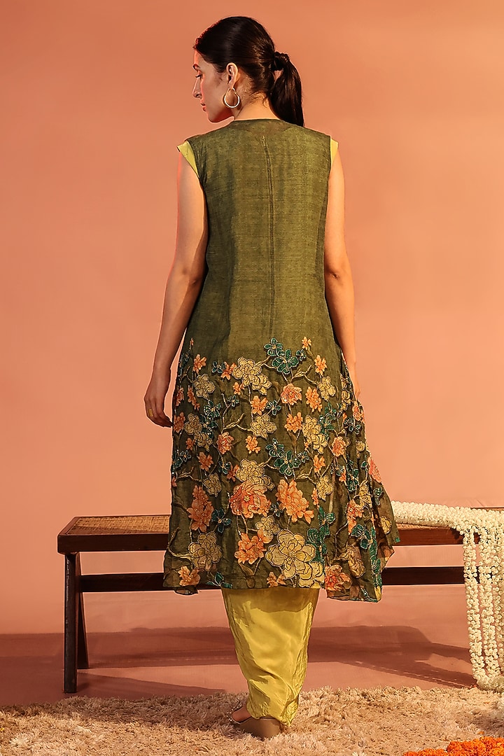 Green Organza & Crepe Embellished Jacket Vacation Dress by Soup by Sougat Paul at Pernia's Pop Up Shop
