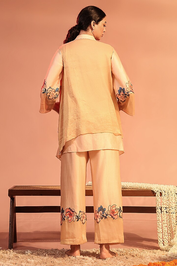 Light Pink Tissue Applique Work Jacket Set by Soup by Sougat Paul at Pernia's Pop Up Shop
