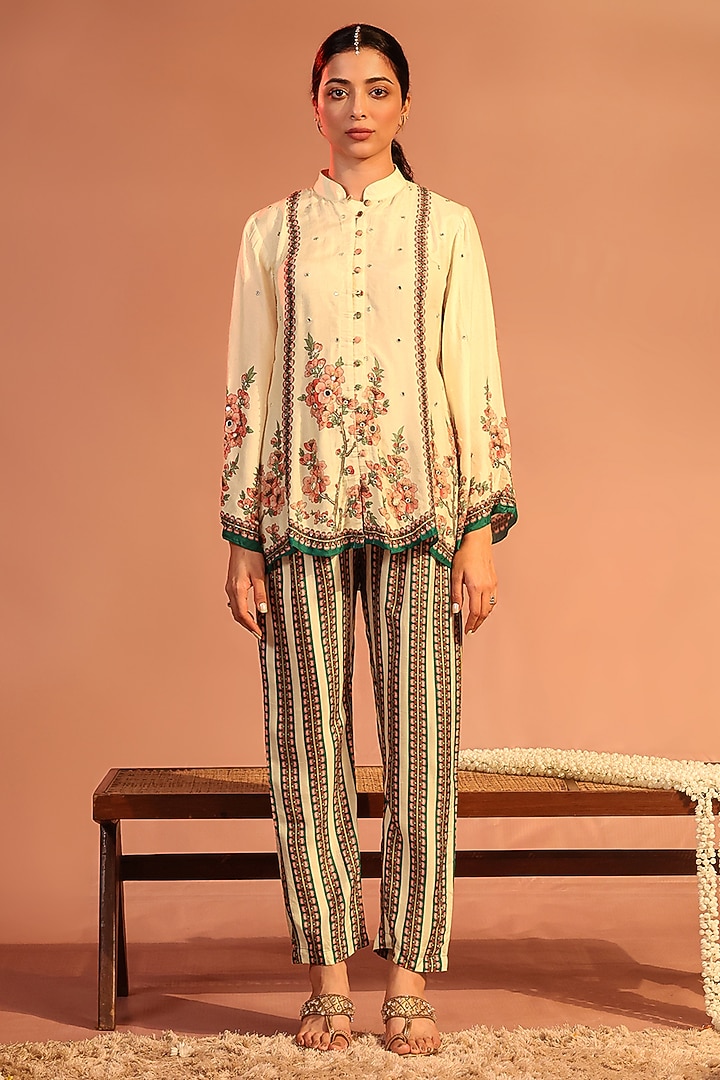Cream Malaysian Silk Pant Set by Soup by Sougat Paul at Pernia's Pop Up Shop