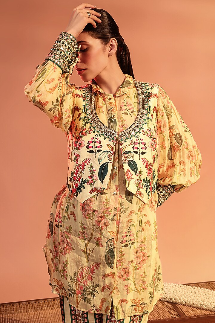Cream Organza Printed Kurta Set by Soup by Sougat Paul at Pernia's Pop Up Shop