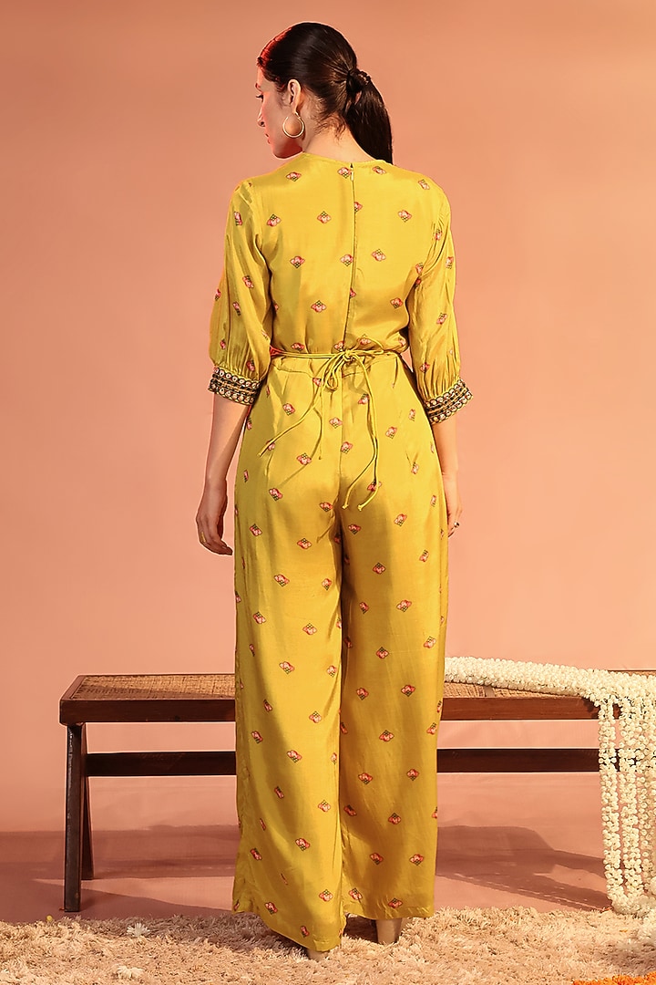 Yellow Cotton Silk Embroidered Jumpsuit by Soup by Sougat Paul at Pernia's Pop Up Shop