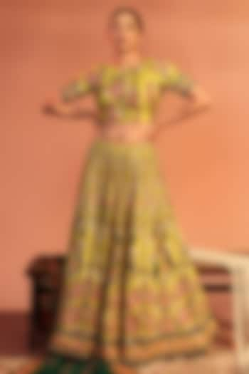 Yellow Malaysian Silk Embroidered Wedding Lehenga Set by Soup by Sougat Paul at Pernia's Pop Up Shop