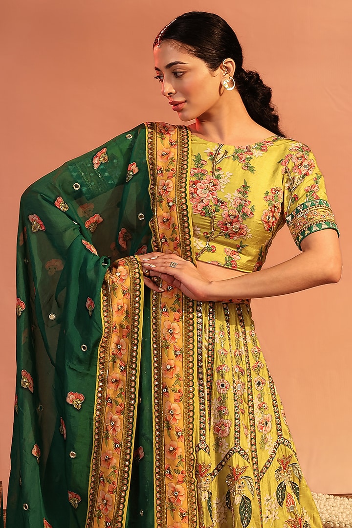 Yellow Malaysian Silk Embroidered Wedding Lehenga Set by Soup by Sougat Paul at Pernia's Pop Up Shop