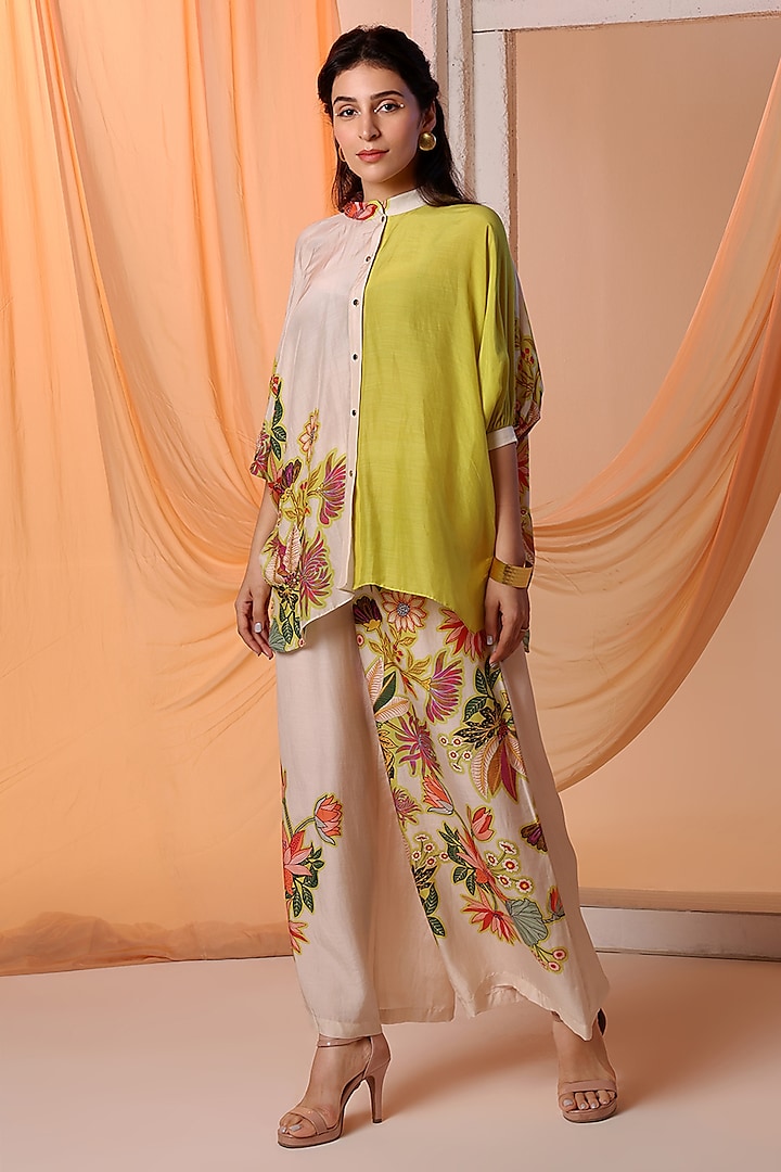 Yellow Cotton Silk Embellished Co-Ord Set by Soup by Sougat Paul at Pernia's Pop Up Shop