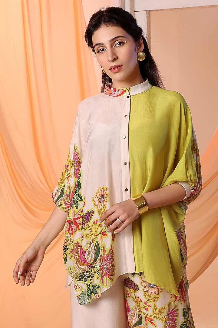 Yellow Cotton Silk Embellished Co-Ord Set by Soup by Sougat Paul at Pernia's Pop Up Shop