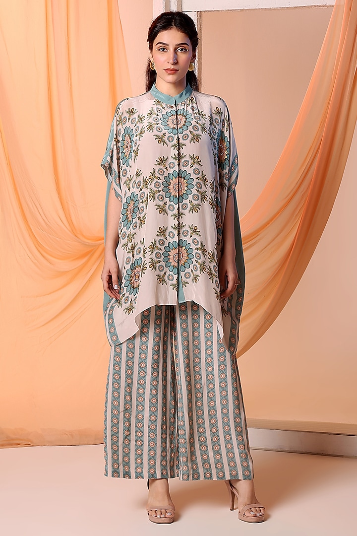 Beige Crepe Embellished & Printed Co-Ord Set by Soup by Sougat Paul at Pernia's Pop Up Shop