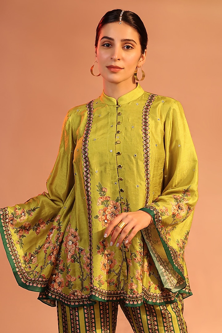 Yellow Malaysian Silk Embellished Co-Ord Set by Soup by Sougat Paul at Pernia's Pop Up Shop