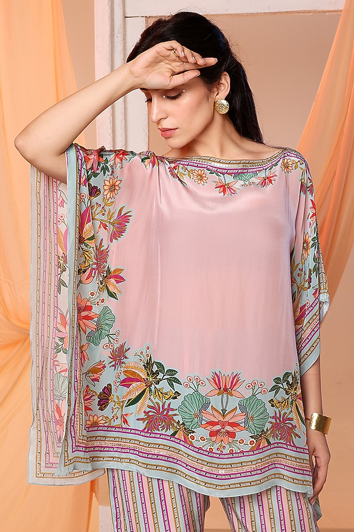 Pink Crepe Embellished & Printed Co-Ord Set by Soup by Sougat Paul at Pernia's Pop Up Shop