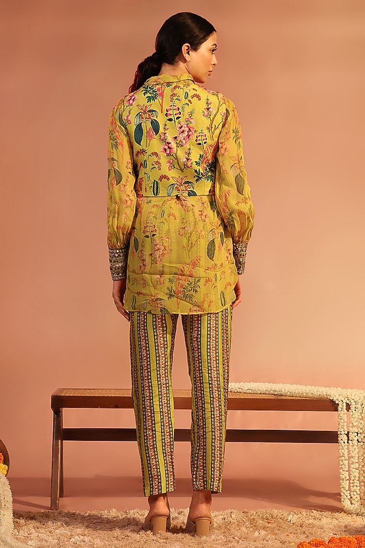 Yellow Organza Printed Shirt Kurta Set by Soup by Sougat Paul at Pernia's Pop Up Shop