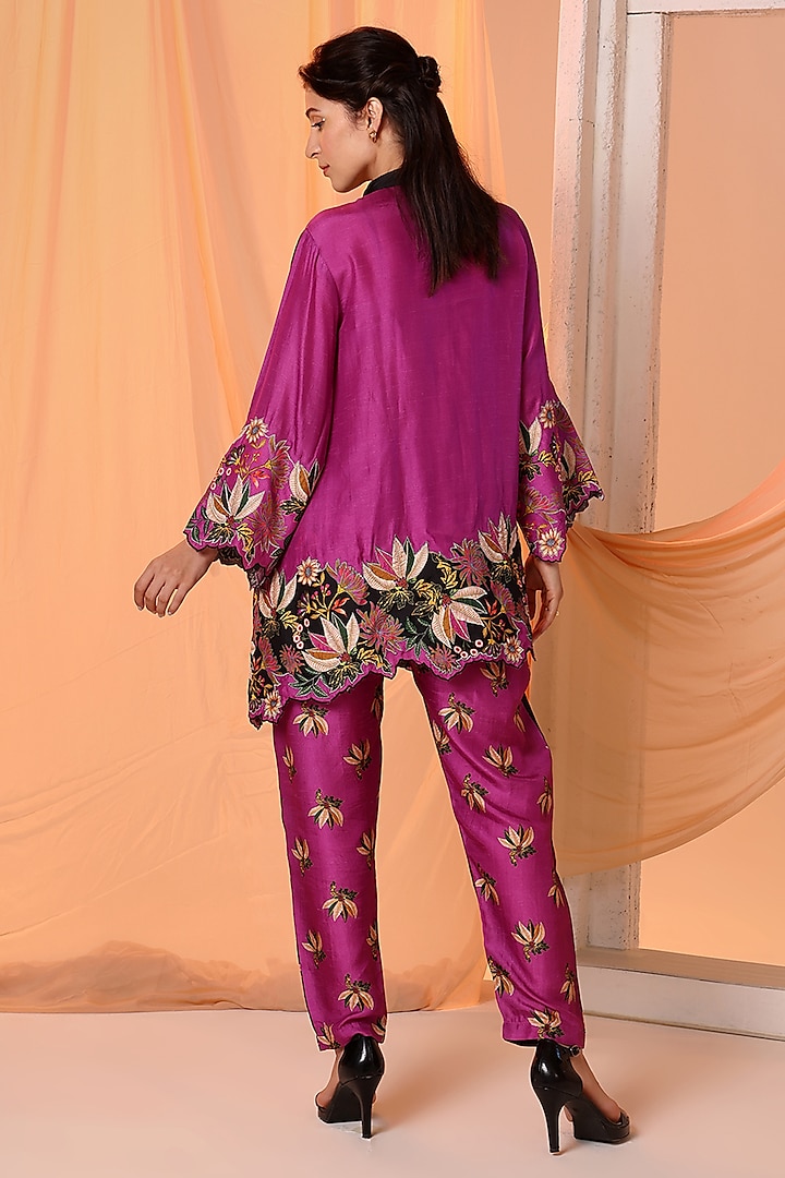 Black Malaysian Silk Cutwork Embellished Co-Ord Set by Soup by Sougat Paul at Pernia's Pop Up Shop