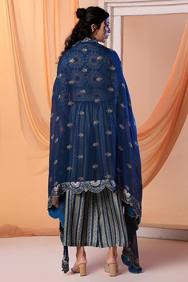 Navy Blue Organza Embroidered Cape Set by Soup by Sougat Paul at Pernia's Pop Up Shop