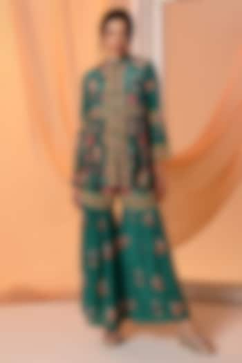 Green Crepe Embroidered Sharara Set by Soup by Sougat Paul at Pernia's Pop Up Shop