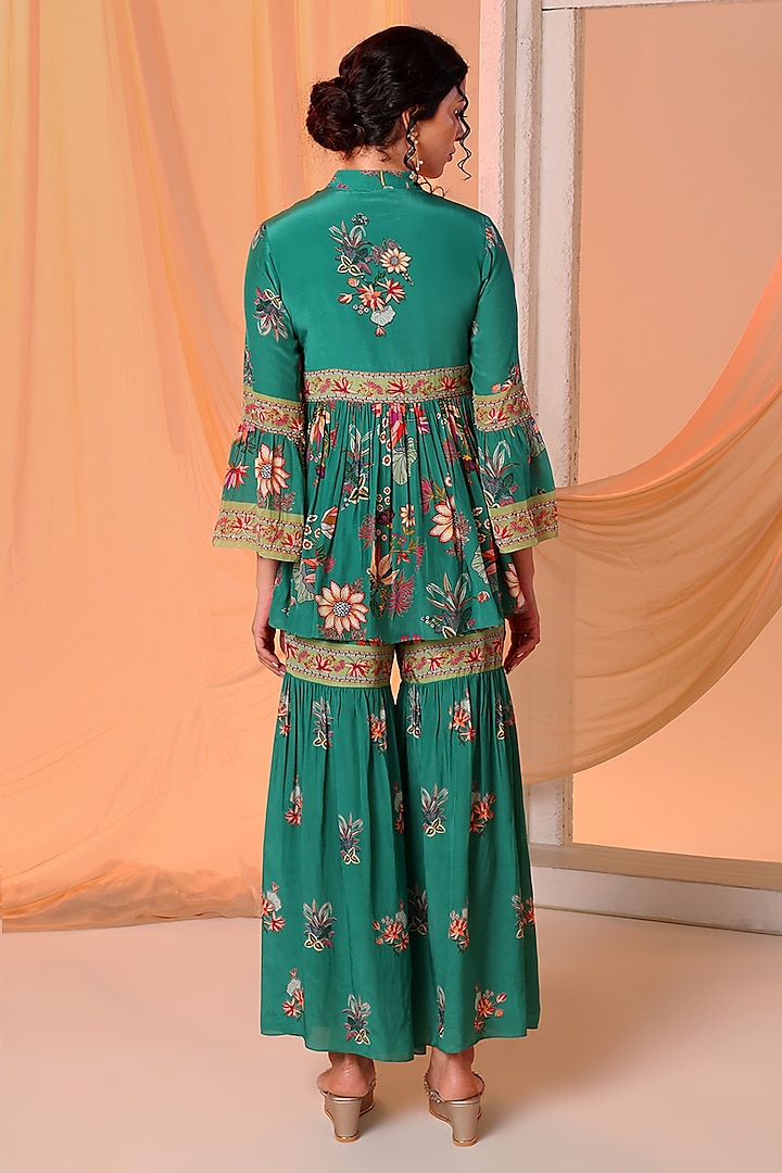 Green Crepe Embroidered Party Wear Sharara Set by Soup by Sougat Paul at Pernia's Pop Up Shop