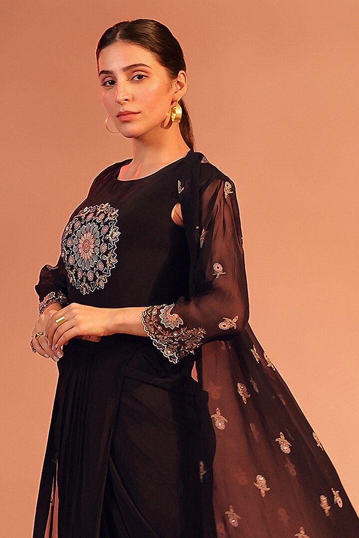 Black Crepe Printed Draped Jacket Vacation Dress by Soup by Sougat Paul at Pernia's Pop Up Shop
