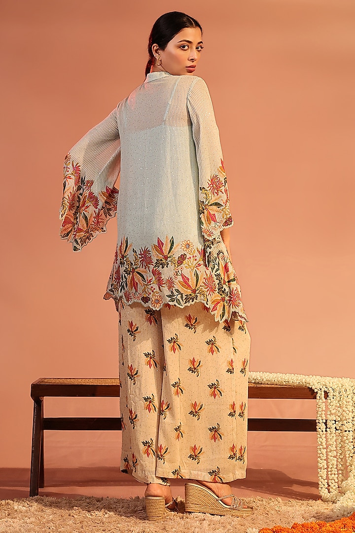 Blue Sequins Georgette Printed Co-Ord Set by Soup by Sougat Paul at Pernia's Pop Up Shop