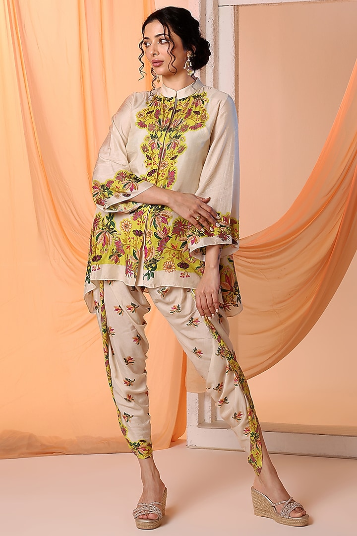 Beige Cotton Silk Printed Dhoti Set by Soup by Sougat Paul at Pernia's Pop Up Shop