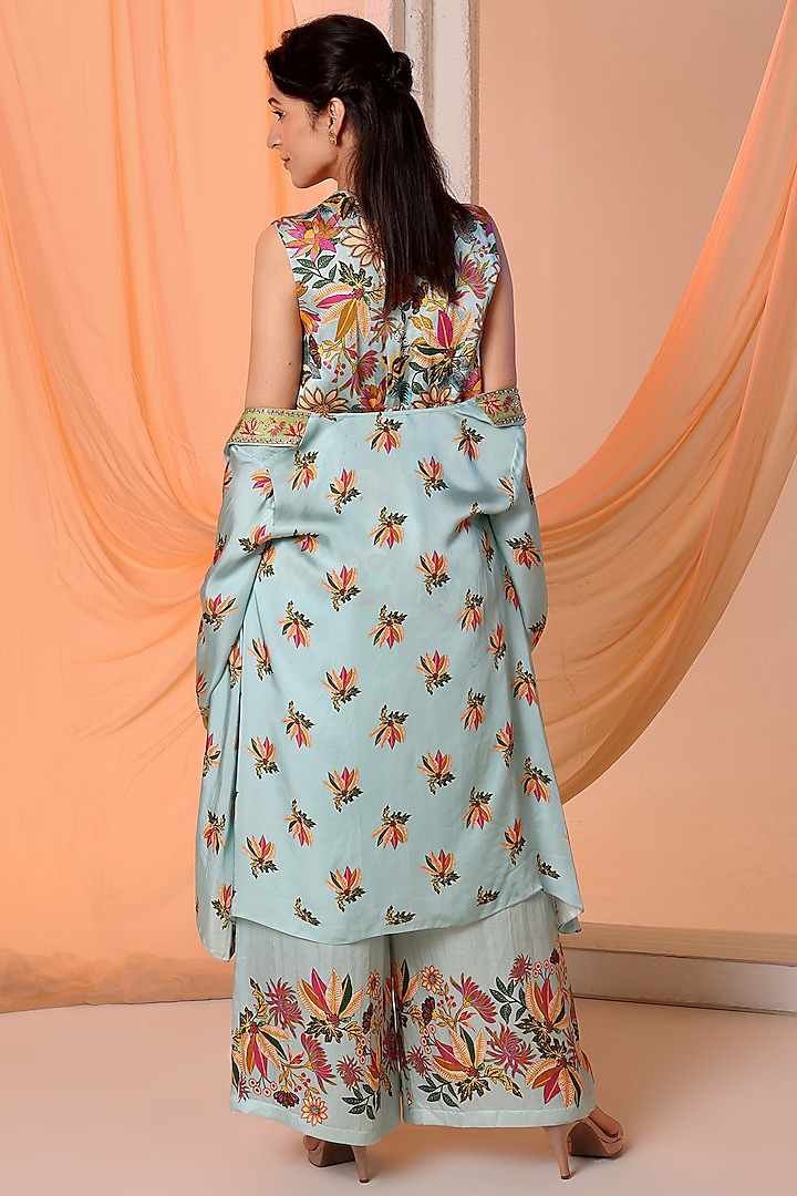 Blue Organza Embroidered Jacket Set by Soup by Sougat Paul at Pernia's Pop Up Shop